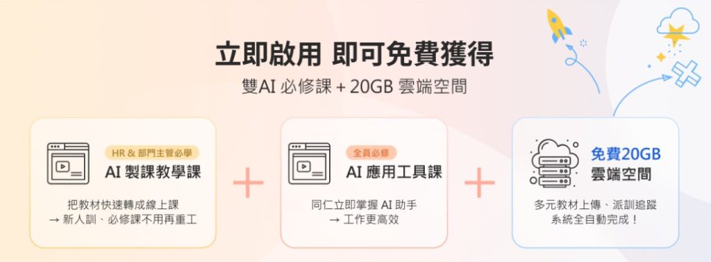免費啟用104企業學習平台再加贈「雙 AI 線上課＋20GB 雲端空間」