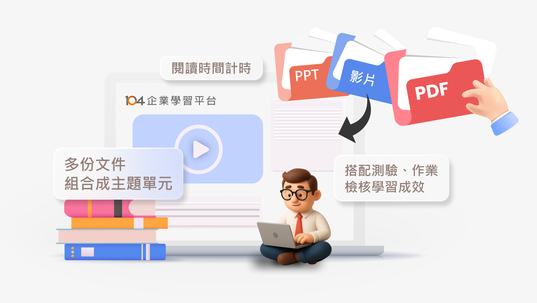 PDF、影片等各種內部教材都能上傳變成課程圖示
